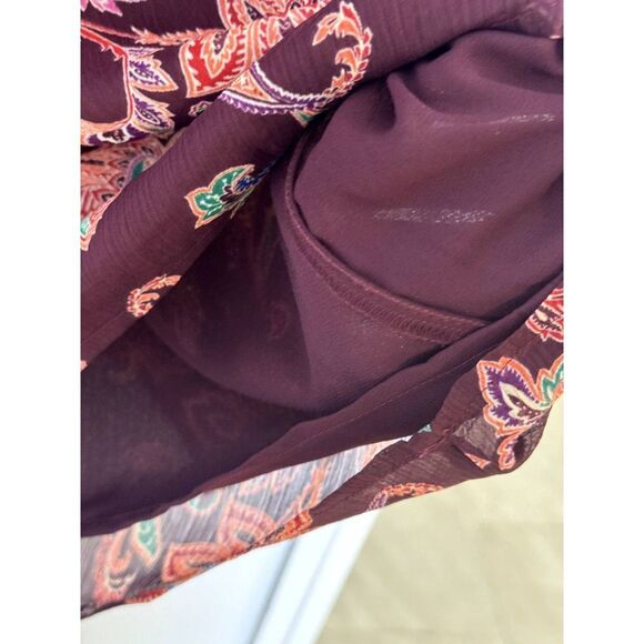 NWT LOFT Long Sleeve Maroon Floral Design Blouse Paisley Ruched Sleeves Sz L - Picture 3 of 7